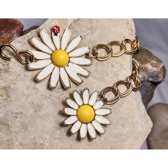 Vintage Weiss Sunny Daisy Enamel Chain Link Belt Necklace Rare main image 12
